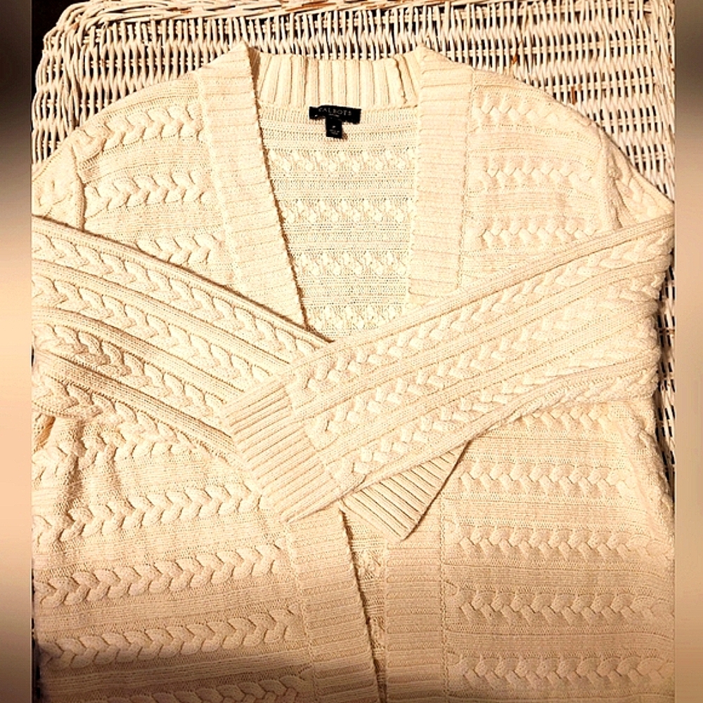 Talbots cream cotton cableknit sweater cardigan  size SP